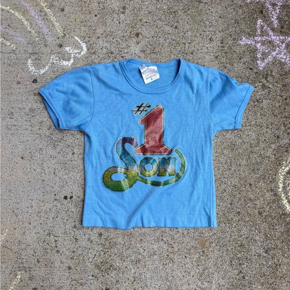 VINTAGE Blue Kids Shirt with Colorful Graphic